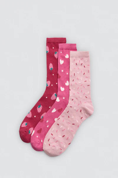 Confezione regalo di 3 calzini a forma di muffin alla fragola