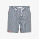 Shorts mare a righe con ricami blu navy/bianco