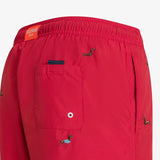 Shorts mare a righe con ricami rosso