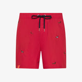Shorts mare a righe con ricami rosso