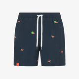 Shorts mare a righe con ricami blu navy