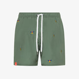 Shorts mare con ricami verde militare